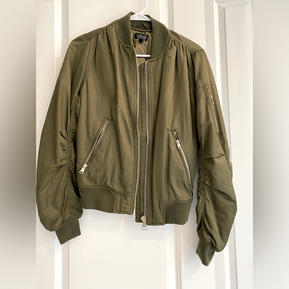 Topshop olive green bomber jacket, US 4